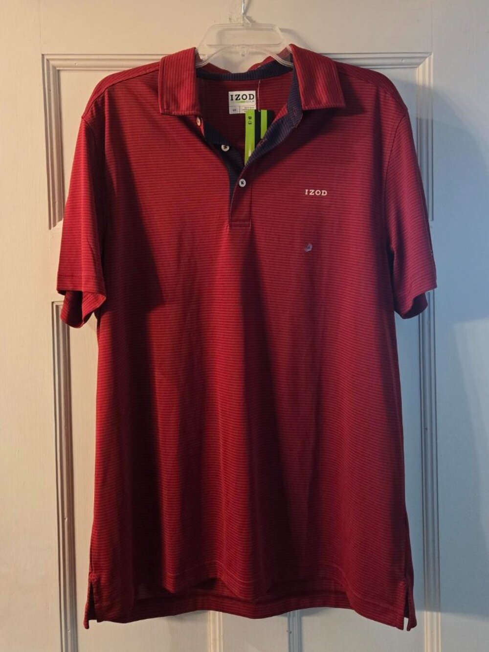 NWT IZOD Golf Short-Sleeve Polo Shirt Men's Size Large Deep Red Stripes
